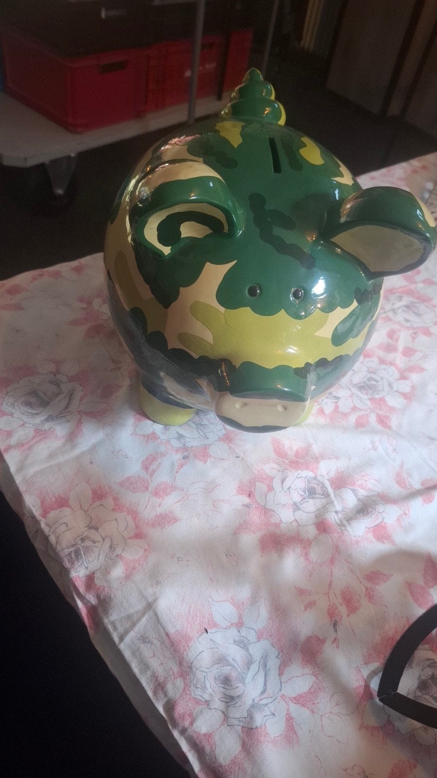 groot Spaarpot in camouflageprint, Verzamelen, Ophalen of Verzenden, Gebruikt, Steen, Aardewerk of Keramiek, Overige thema's