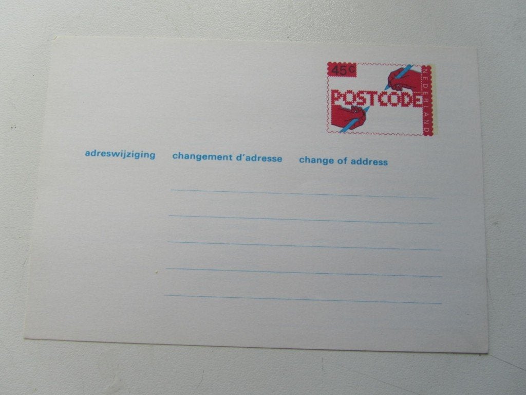 briefkaart     adreswijziging 45 cent  ongebruikt, Ophalen of Verzenden, Briefkaart
