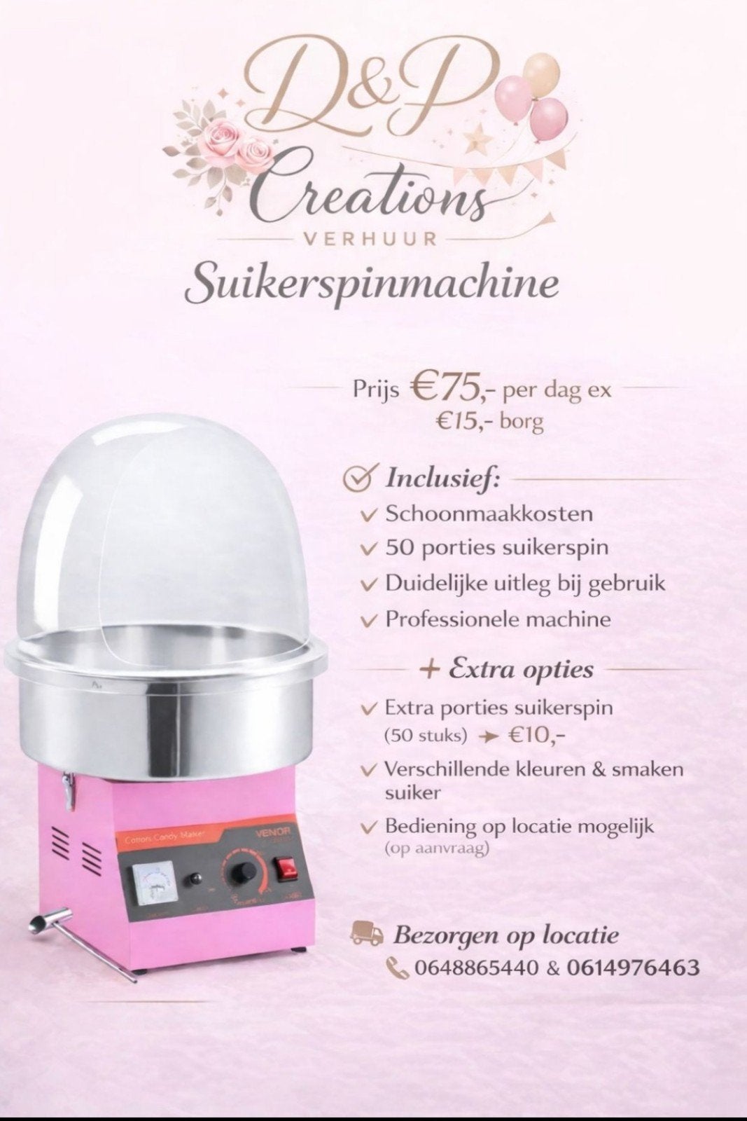 Suikerspinmachine te huur omgeving Den Haag, Ophalen of Verzenden