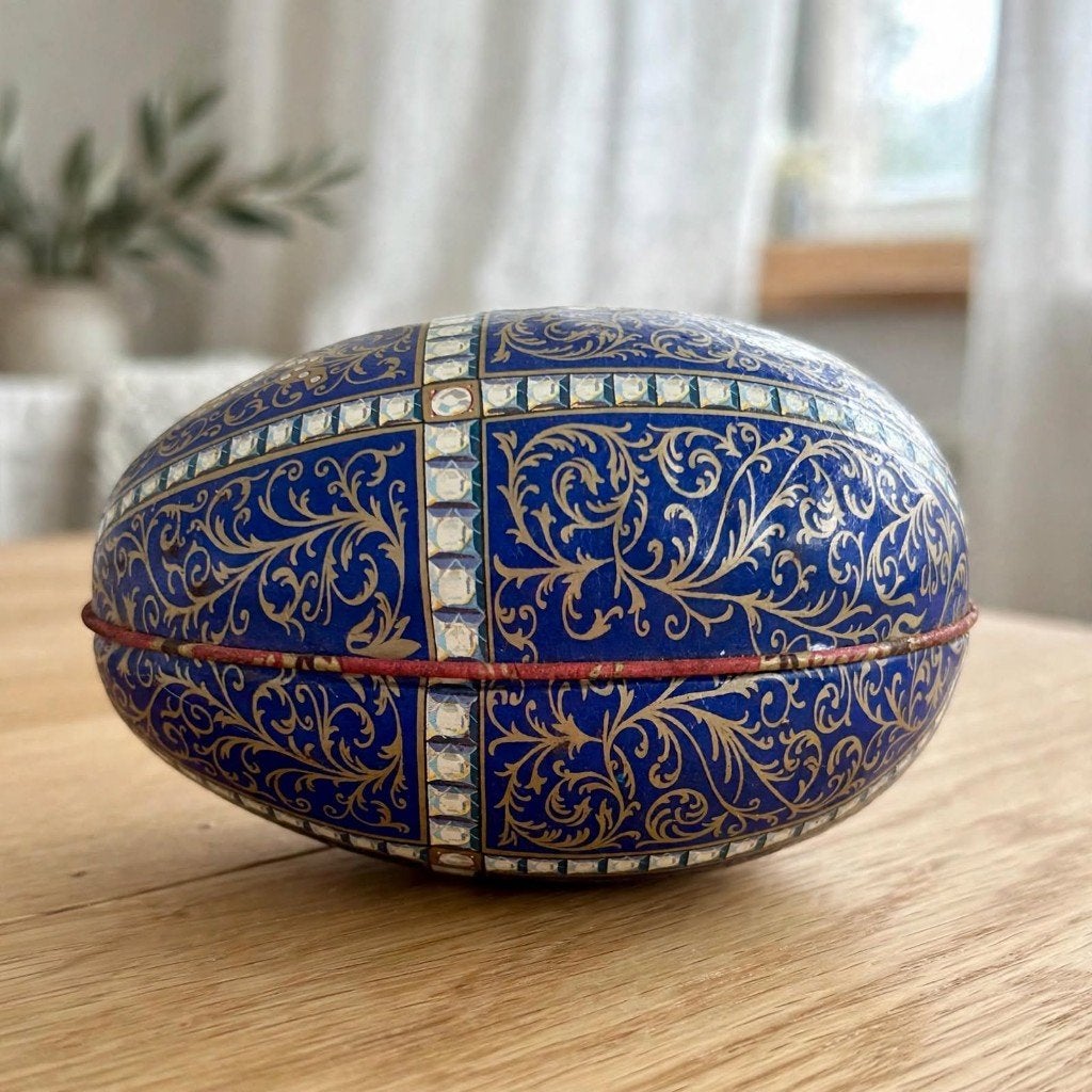 Antiek Blikken Paasei Fabergé Stijl Alexander III - 11 cm, Ophalen of Verzenden
