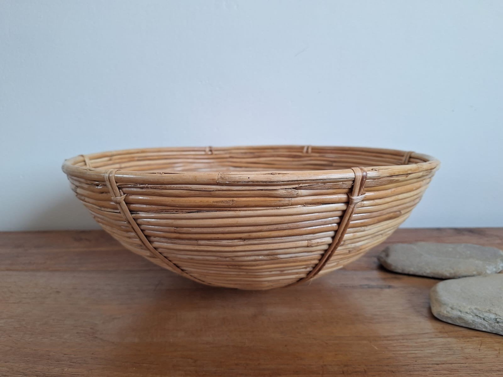 Potloodriet rotan bamboe mand Gabrielle Crespi stijl, Mand, Rond, Ophalen of Verzenden, Zo goed als nieuw