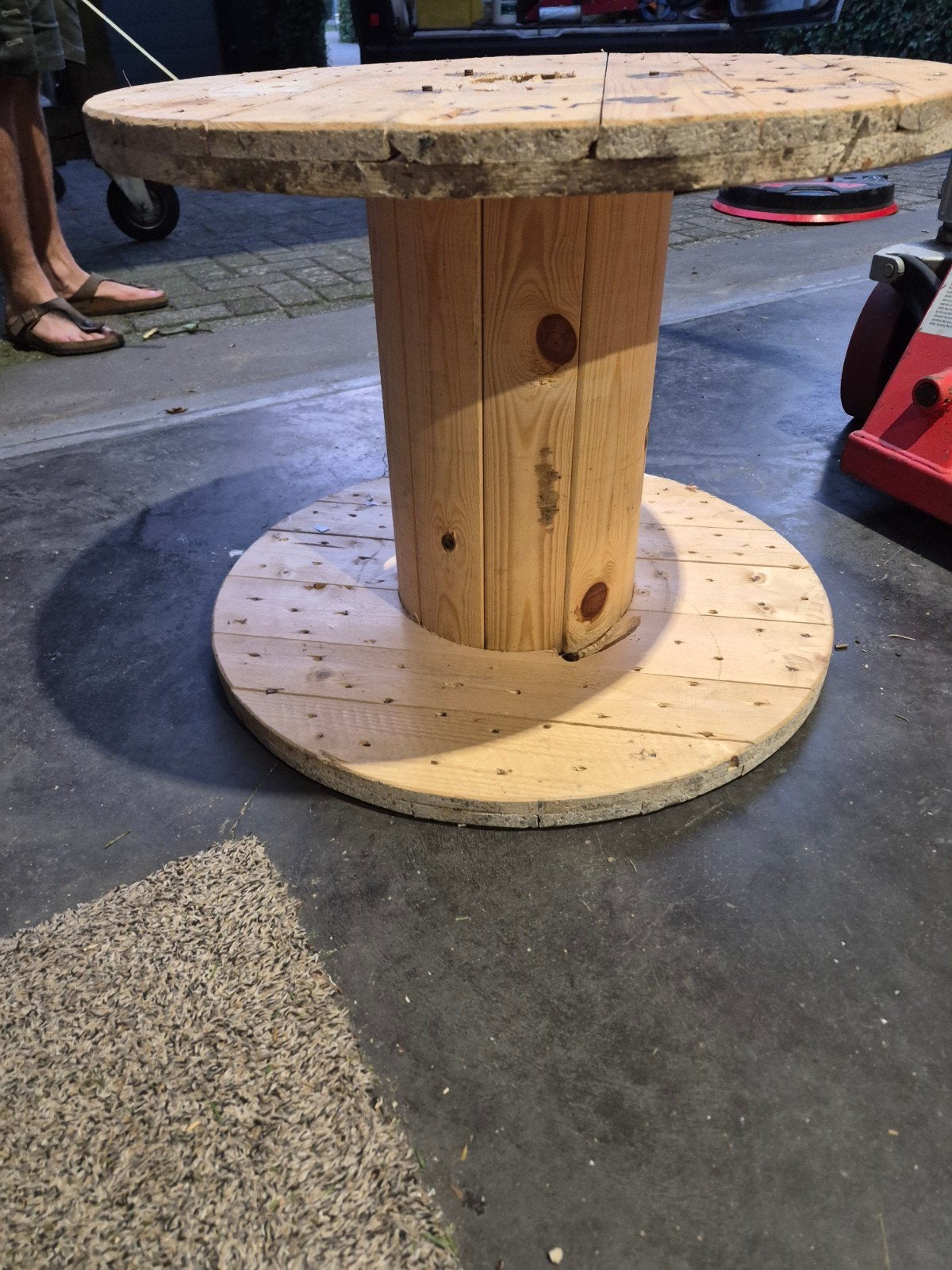 Houten kabelhaspel tafel - uniek en robuust, Ophalen, 50 – 75, Gebruikt, 50 tot 100 cm