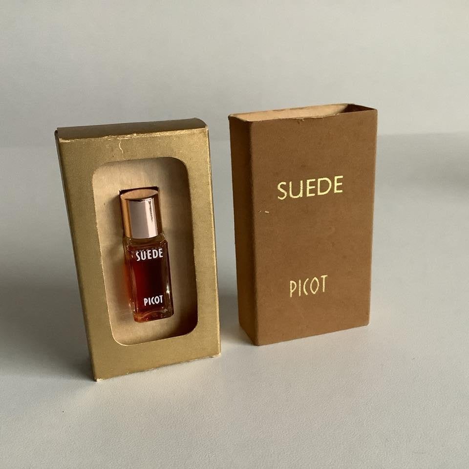 Vintage miniatuur parfumflesje Suède van Picot 3 ml vol, Ophalen of Verzenden, Zo goed als nieuw, Miniatuur, Gevuld