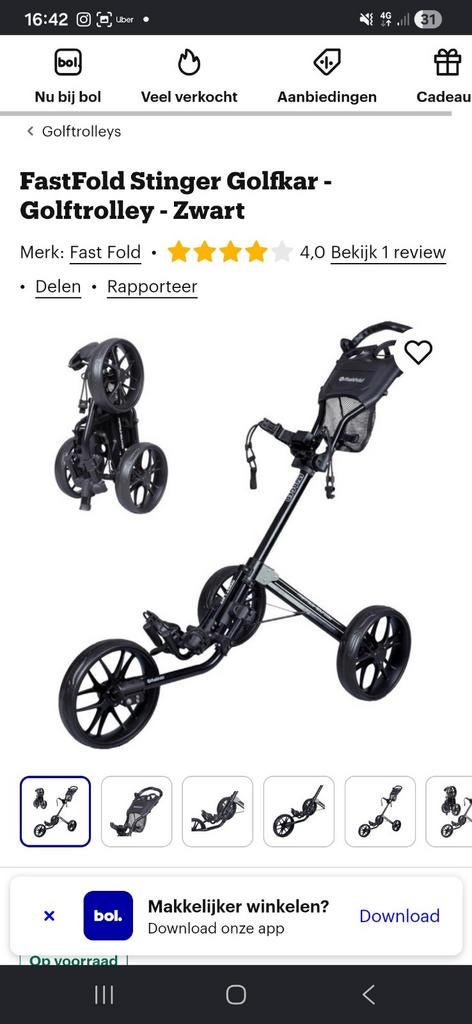 Golfkar golftrolley incl. parapluhouder Fastfold Stinger, Ophalen of Verzenden, Gebruikt, Golfkar