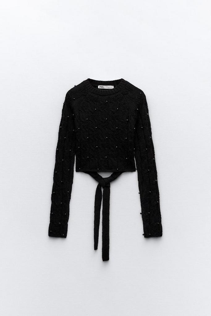 Dames Zara tricot crop top trui parels blote rug strik S, Ophalen of Verzenden, Zo goed als nieuw, Maat 36 (S), Zara