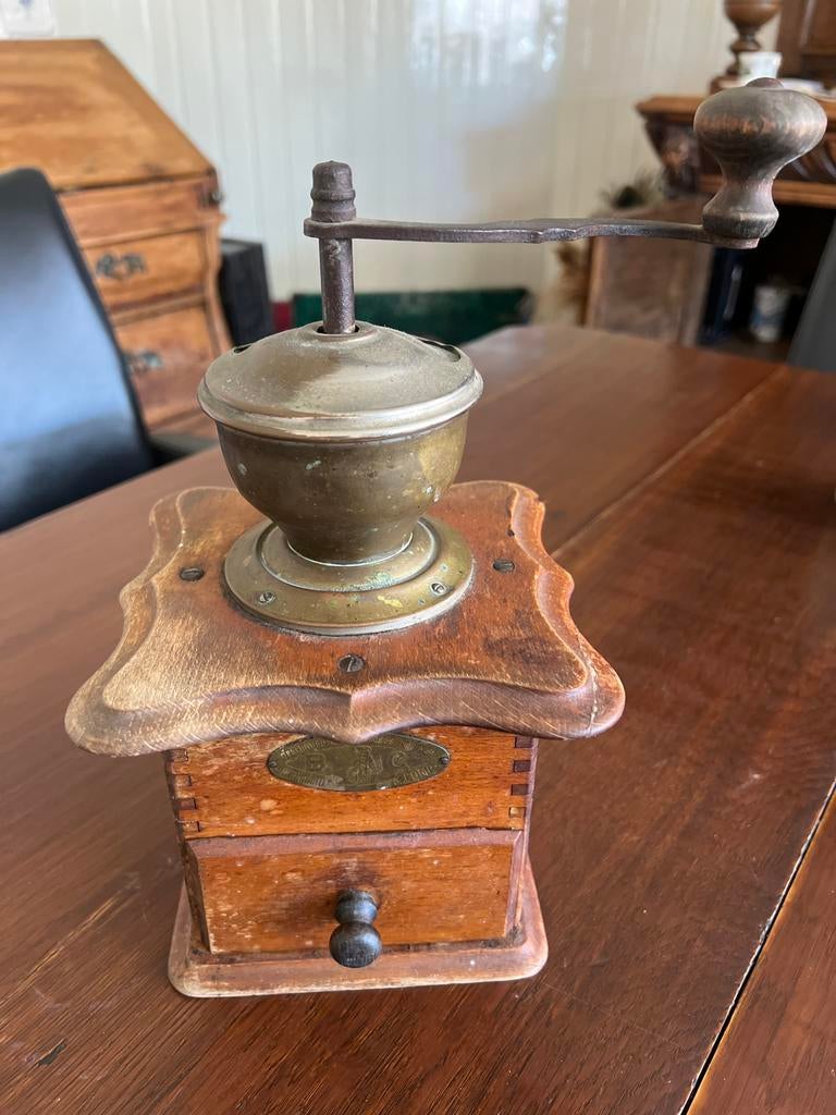 Antieke Koffiemolen Hout en Messing, Ophalen of Verzenden