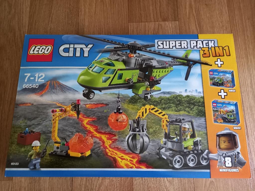Lego City vulkaan superpack 3 in1 nr. 66540  Nieuw ., Lego, Nieuw, Ophalen of Verzenden, Compleet