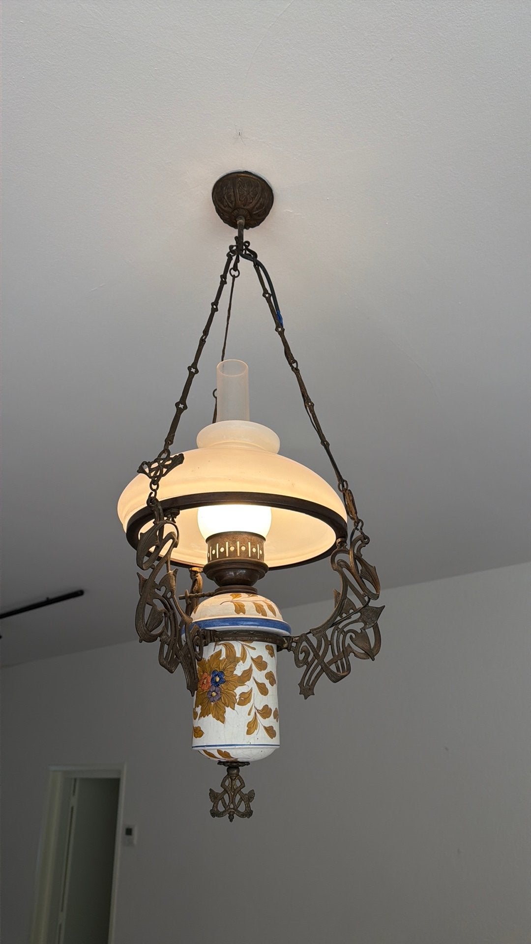 Leuke jaren 30 olielamp, Huis en Inrichting, Lampen | Kroonluchters, Ophalen, Zo goed als nieuw, Jaren 30