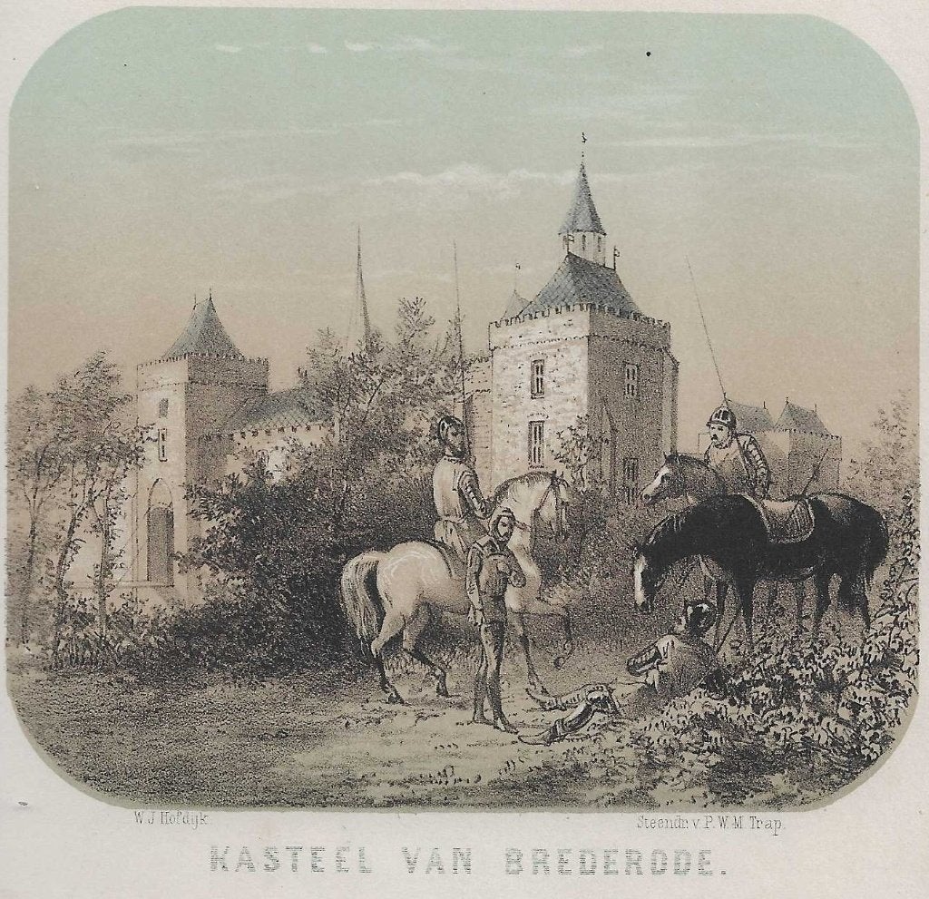 Kasteel van Brederode Litho W.J. Hofdijk 1854, Antiek en Kunst, 1800 - 1899, Architectuur, Ophalen of Verzenden, Blanco verso
