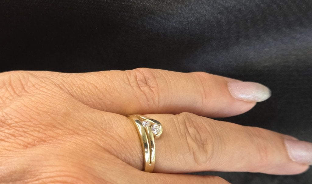 Vintage gouden design bi-color ring met zirkonia. 2026/573, ., Ophalen of Verzenden, Zo goed als nieuw, Dame