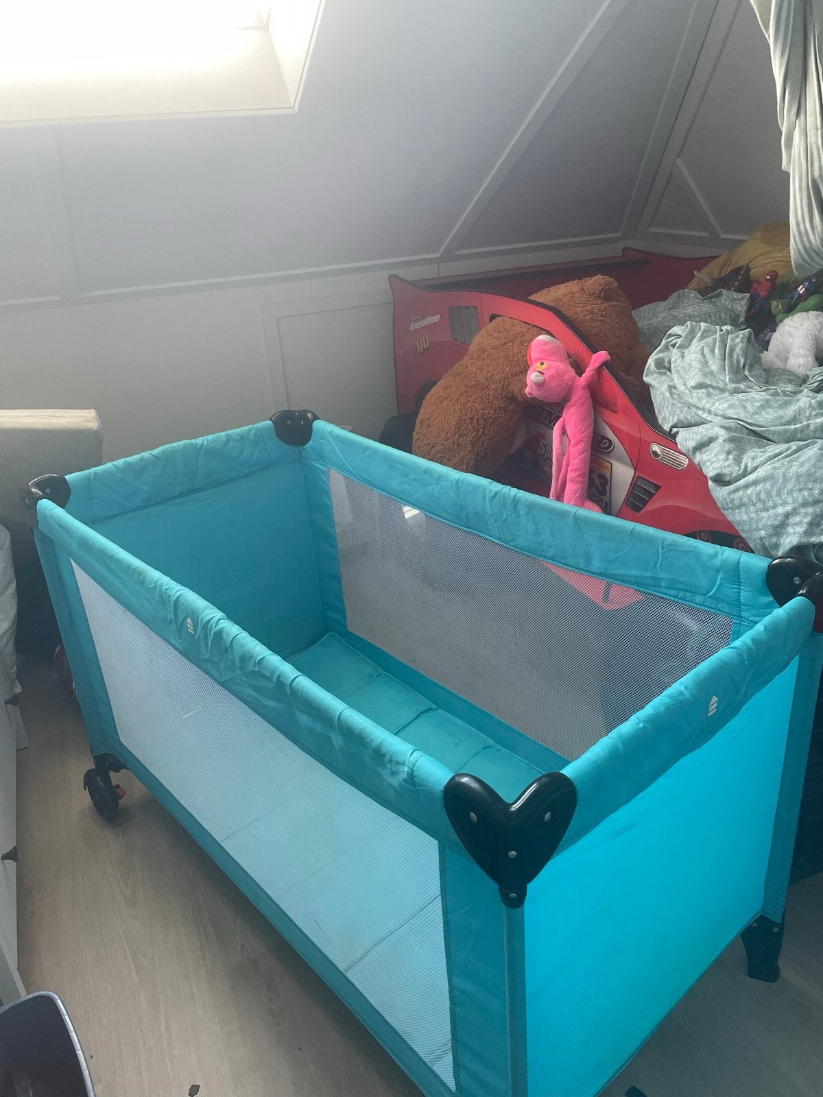 Prenatal Reisbedje - Turquoise met extra matras en beddengoe, Ophalen, Gebruikt, Reisbedje
