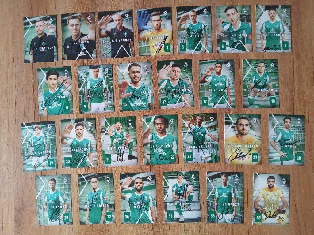 Gesigneerde 2020-2021 spelerskaarten van SV Werder Bremen, Verzamelen, Sportartikelen en Voetbal, Ophalen of Verzenden, Nieuw