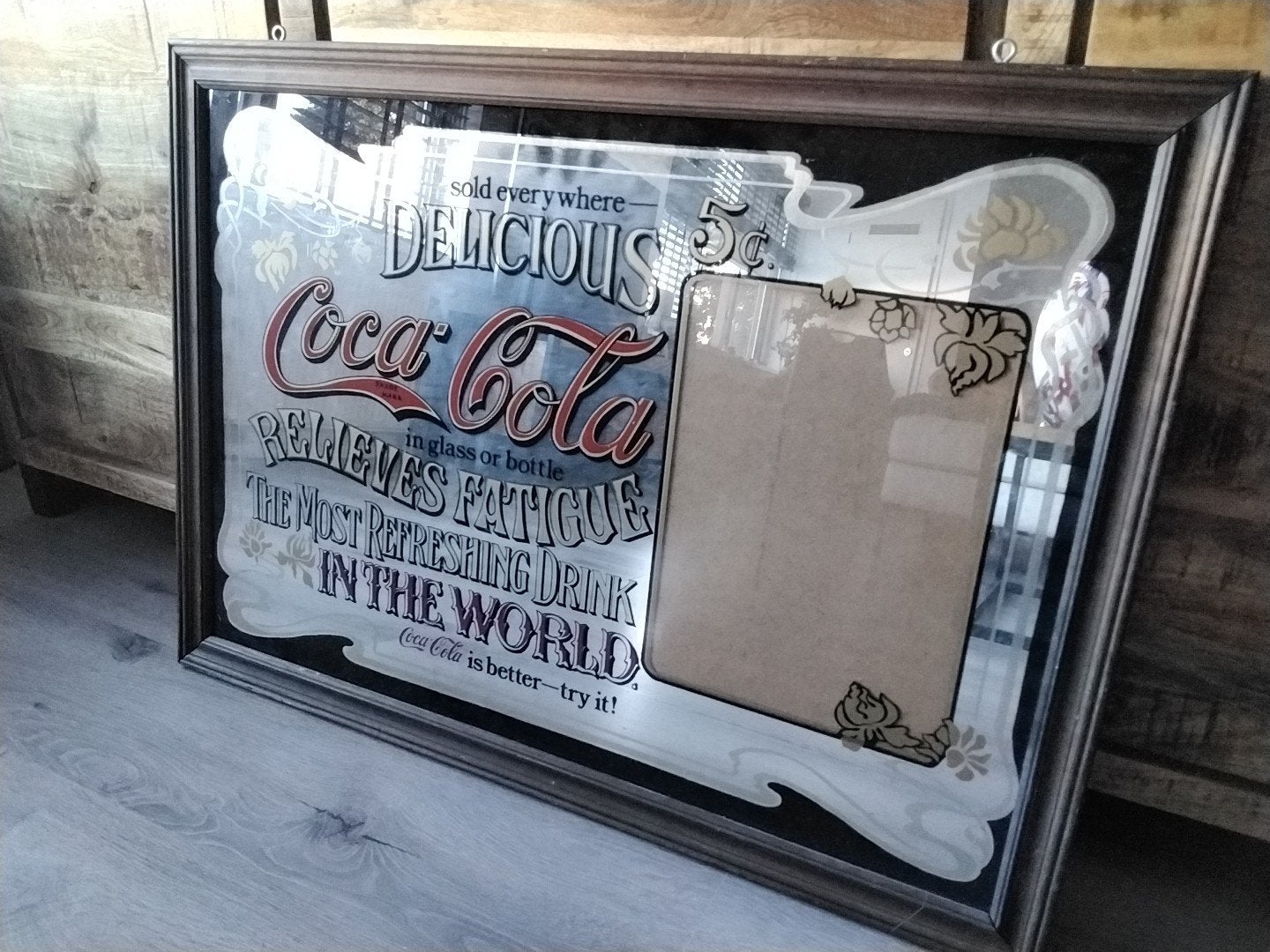 Vintage Coca-Cola spiegel - 'Delicious Coca-Cola', Ophalen, Rechthoekig, 50 tot 100 cm, Minder dan 100 cm