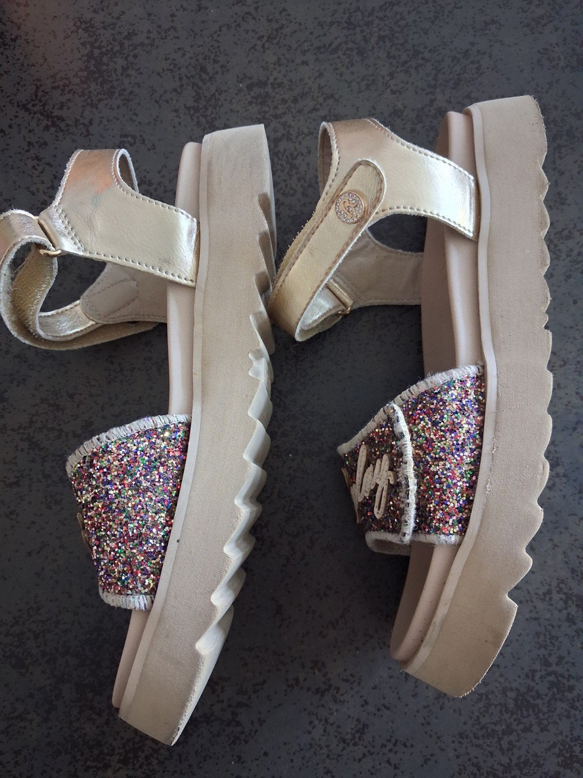 Replay sandalen met glitter en plateauzool maat 34, Ophalen of Verzenden, Zo goed als nieuw, Sandalen of Muiltjes