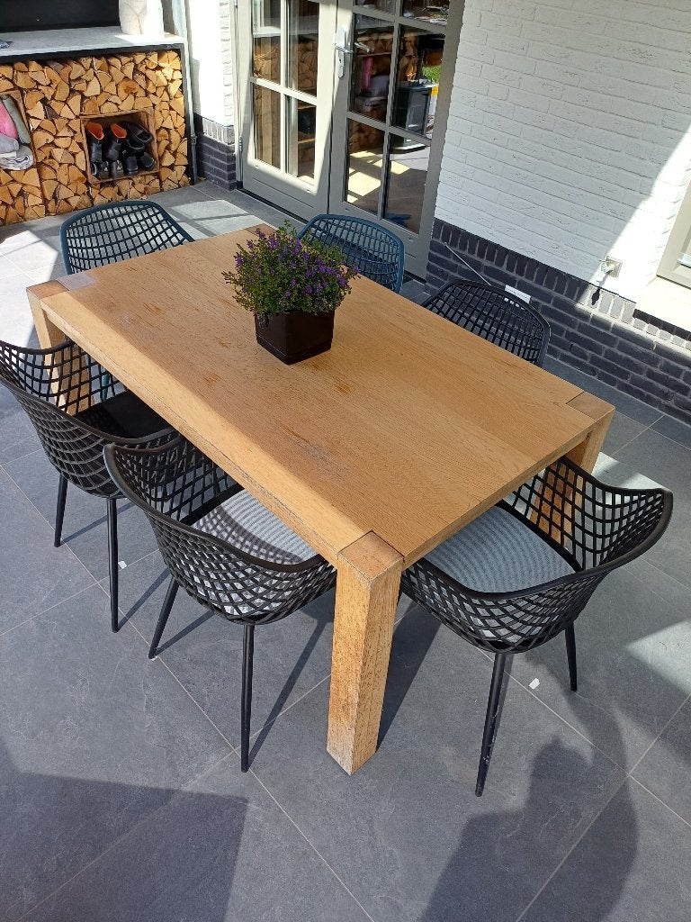 Massief eikenhouten eettafel, gratis, Ophalen, Gebruikt, Eikenhout, 200 cm of meer