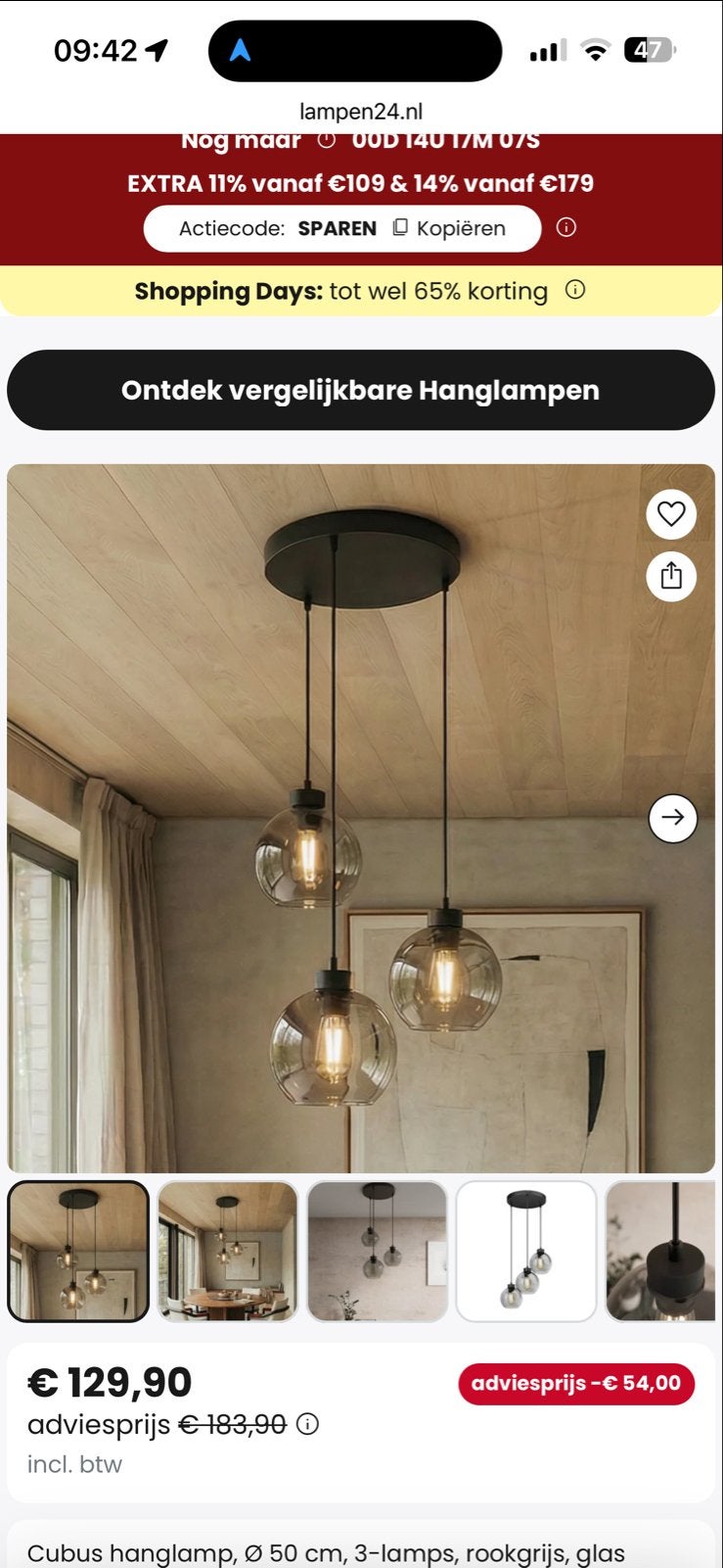 Bollenlamp 3 bollen setje zgan, Huis en Inrichting, Ophalen, Zo goed als nieuw, Glas