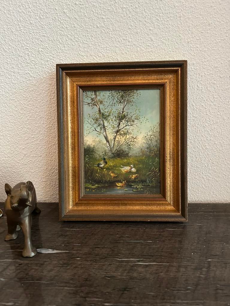 Schilderij met eendjes in een vergulde lijst, Ophalen of Verzenden