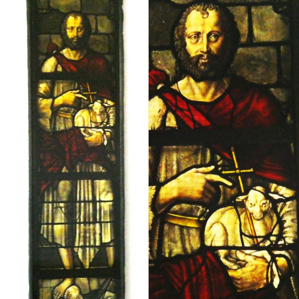 Oud glas in lood hanger Johannes De Doper St. Janskerk Gouda, Antiek en Kunst, Ophalen of Verzenden