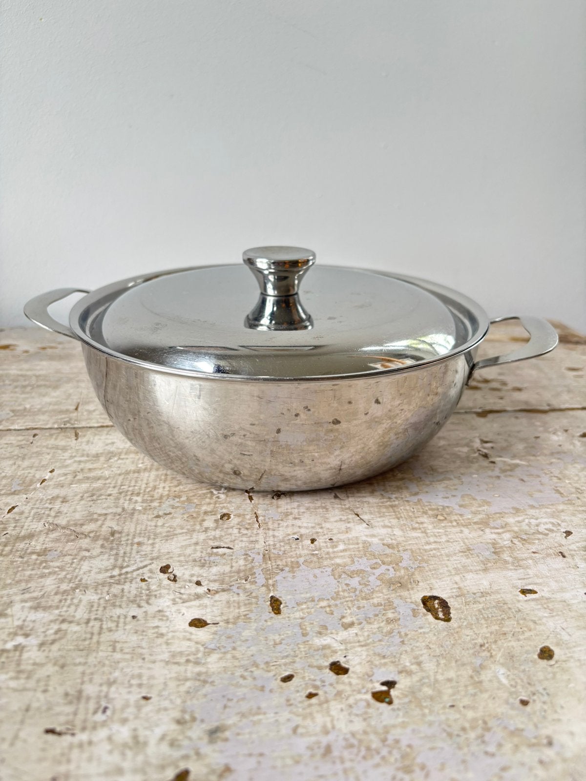 Vintage 60er jaren Alfra Alessi Italy, RVS Grote pan (1,35L), Met deksel, Ophalen of Verzenden, Zo goed als nieuw, Rvs