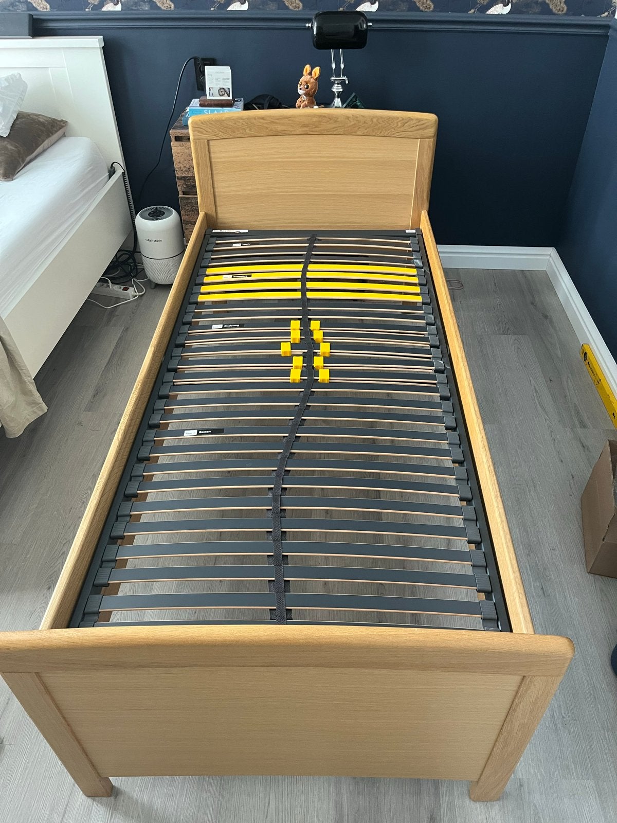 Massief licht eiken bed 200x90 met Bossflex 400 lattenbodem, Ophalen, Verstelbaar, 90 cm, Eenpersoons