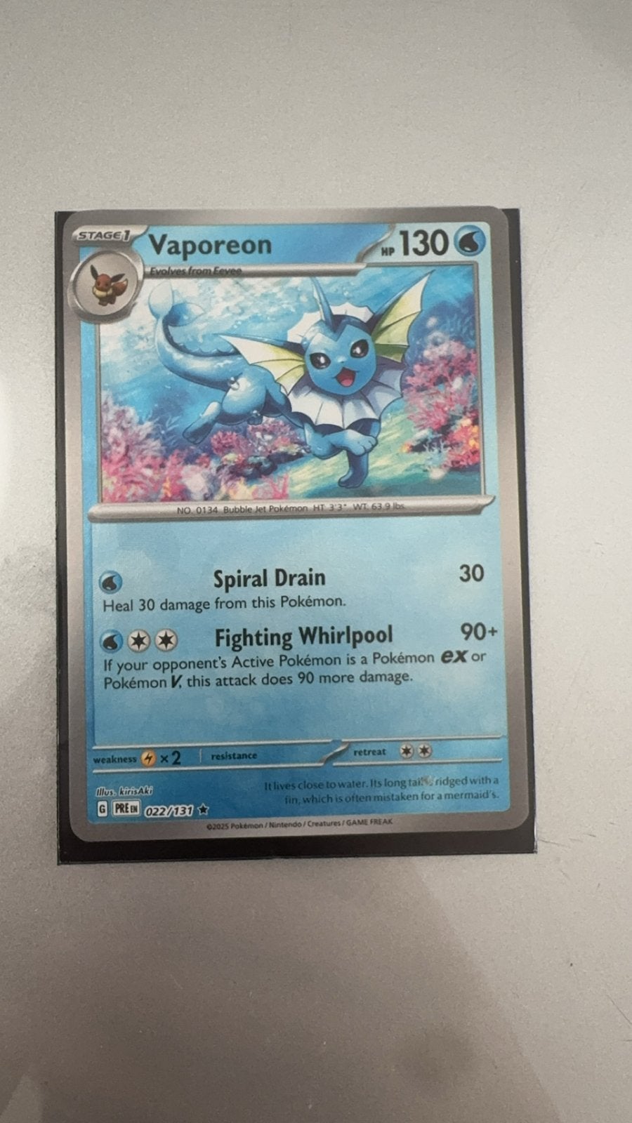 Vaporeon Pokémon kaart - 022/131 - Zo goed als nieuw, Hobby en Vrije tijd, Ophalen of Verzenden, Zo goed als nieuw, Losse kaart
