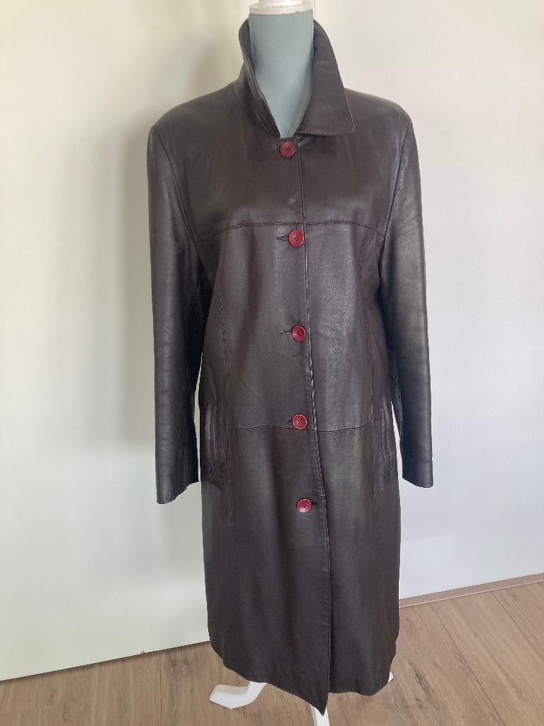 Donkerbruin leren trenchcoat/jas - Arma, Kleding | Dames, Jassen | Winter, Bruin, Arma, Maat 42/44 (L), Ophalen of Verzenden