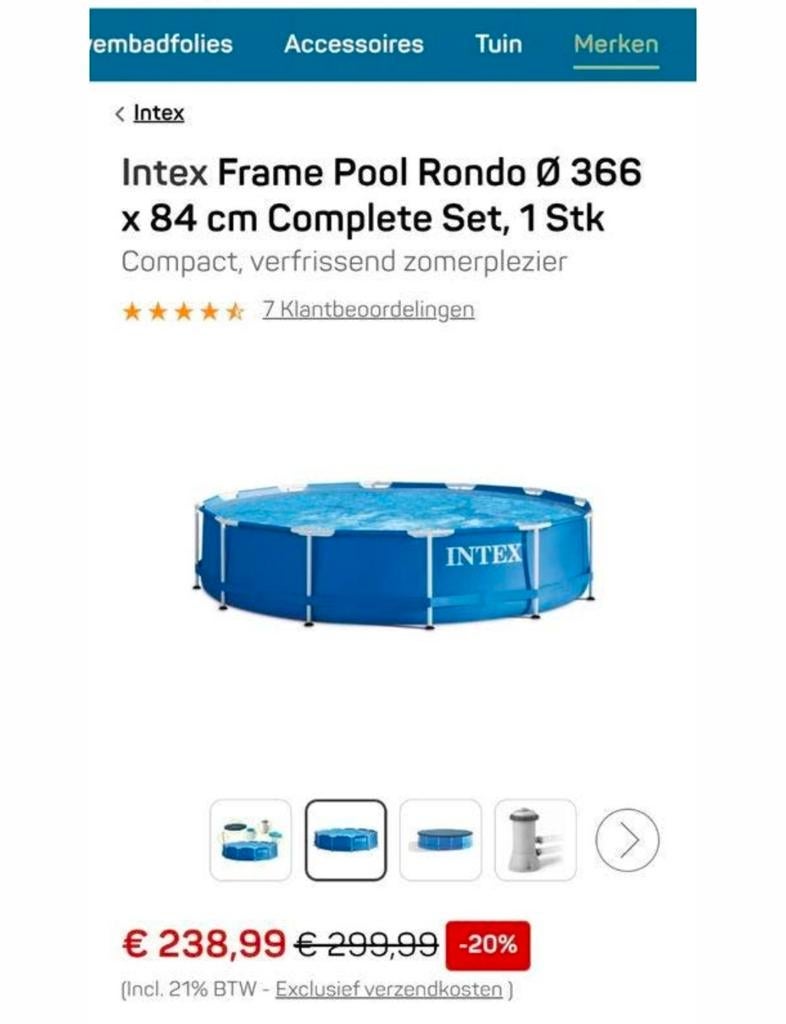 Intex zwembad maat 366 x 84 cm zeer compleet, 80 tot 120 cm, Rond, 300 cm of meer, Ophalen of Verzenden
