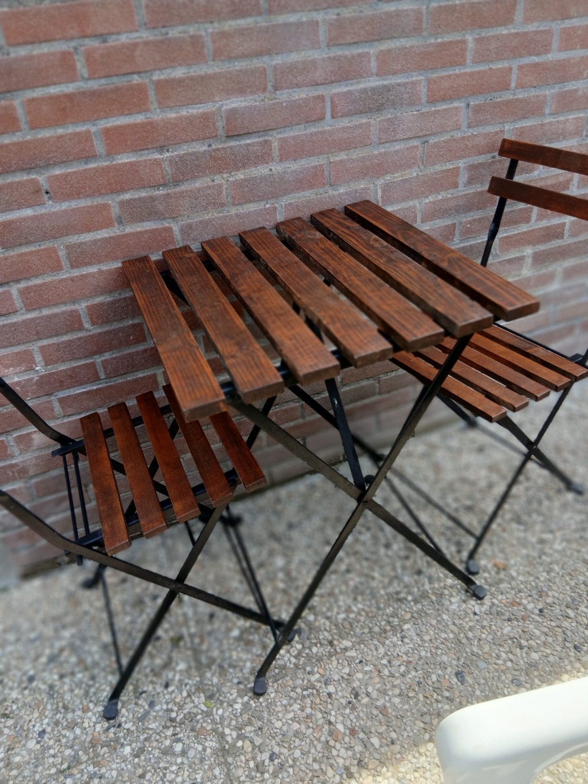 Compact houten bistro setje - ideaal voor balkon of tuin, Tuin en Terras, Tuinsets en Loungesets, Gebruikt, Tuinset, Hout, Eettafel