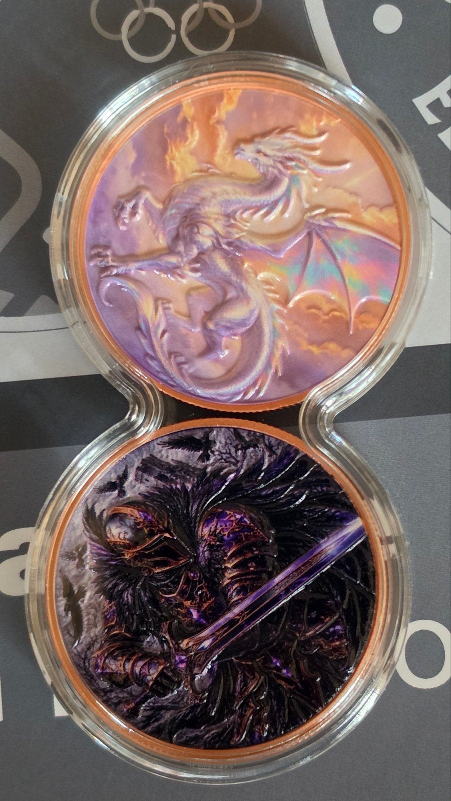 2x 1 oz 999 Koper Kleurige Diep Reliëf Munten, Postzegels en Munten, Munten en Bankbiljetten | Toebehoren, Ophalen of Verzenden