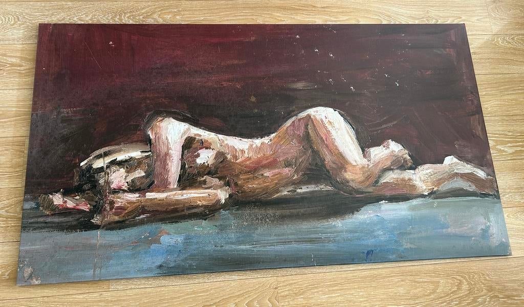 Canvas Schilderij - vrouw beschilderd met olieverf 180x100, Ophalen
