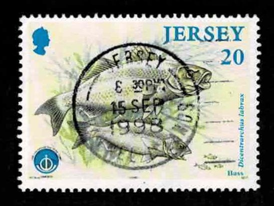 postzegel 844 Jersey vissen Zeebaars, Ophalen of Verzenden, Gestempeld