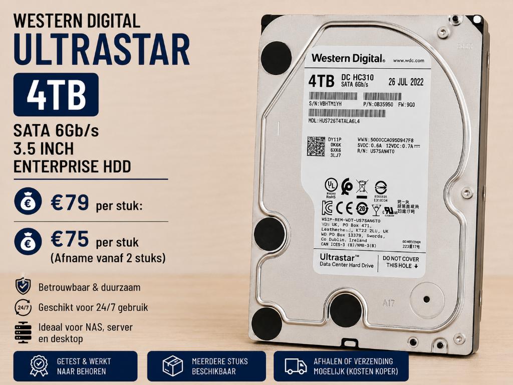 WD Ultrastar 4TB (DC HC310) - HDD - SATA, Computers en Software, Harde schijven, Intern, Gebruikt, Server, 4TB