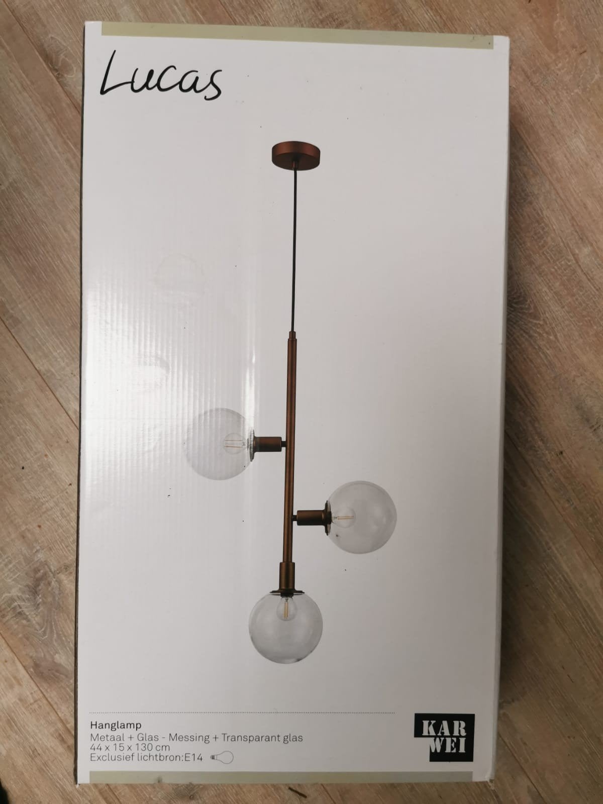 Lucas Hanglamp - Metaal, Glas, Messing, Transparant glas, Ophalen, Nieuw, Glas, E14 (klein)