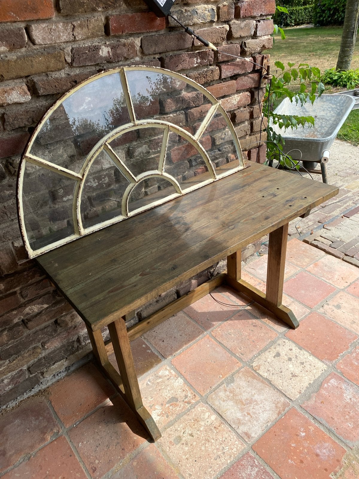 Antiek halfrond raam met glas, Doe-het-zelf en Verbouw, Glas en Ramen, Ophalen, Gevelraam of Ruit, Gebruikt, 80 tot 120 cm