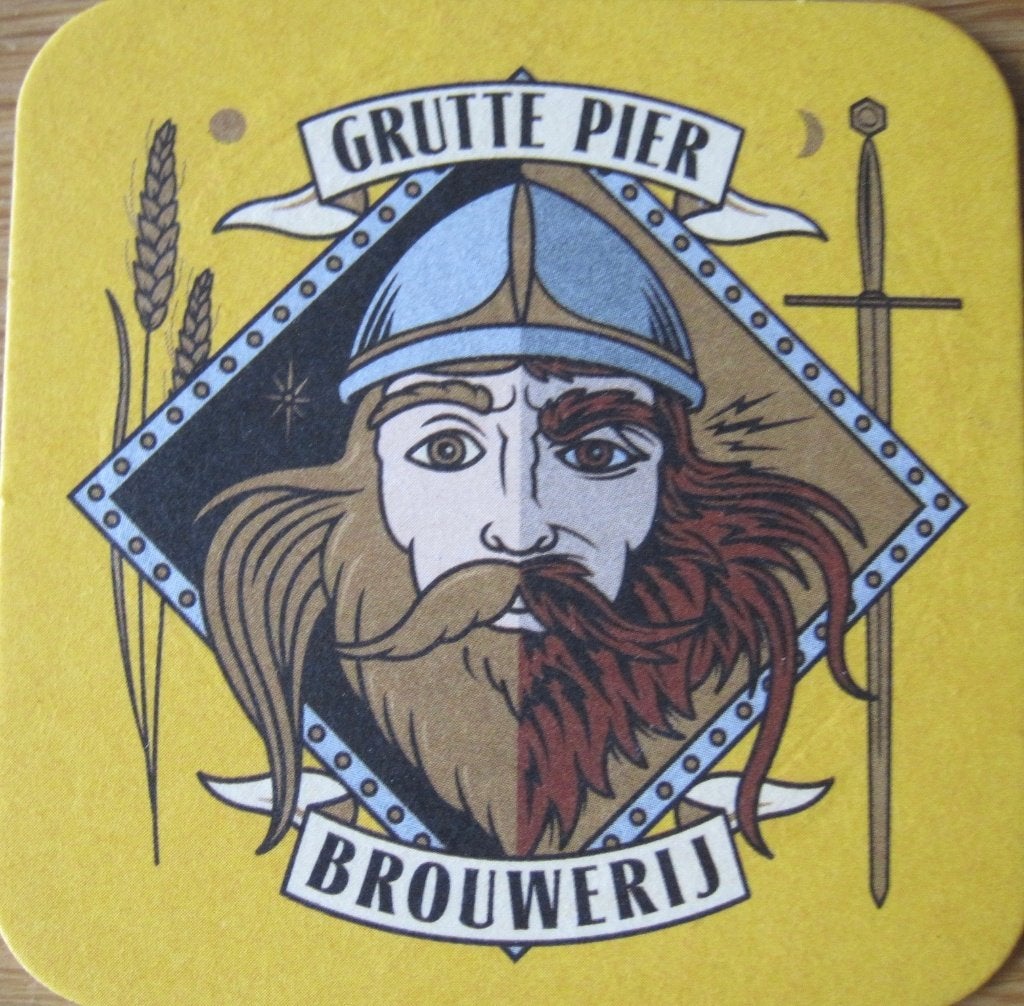 bierviltje van Brouwerij Grutte Pier -bierflesjes achterkant, Ophalen of Verzenden, Zo goed als nieuw, Viltje(s), Overige merken