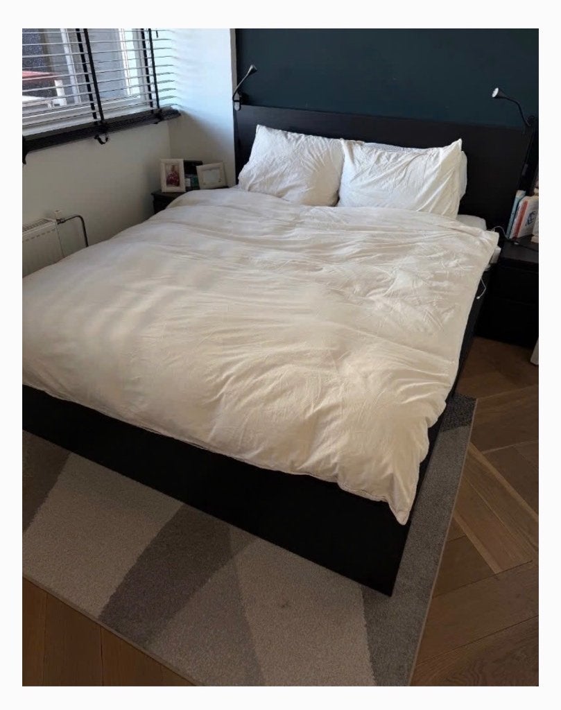 IKEA MALM bed + 2 nachtkastjes (160x200) + lades, Ophalen, Zwart, Tweepersoons, Zo goed als nieuw