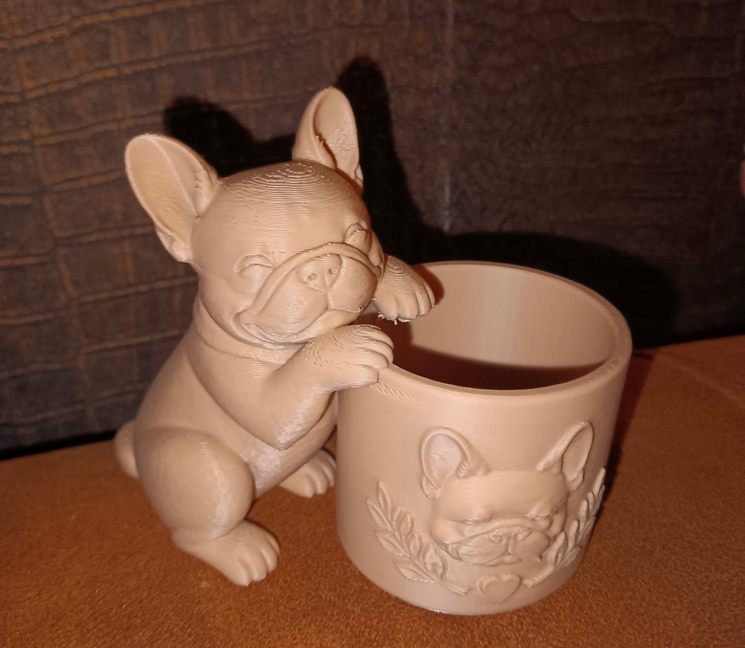 Franse bulldog planten potje, Ophalen, Handgemaakt, Meerkleurig, Natuurlijk materiaal