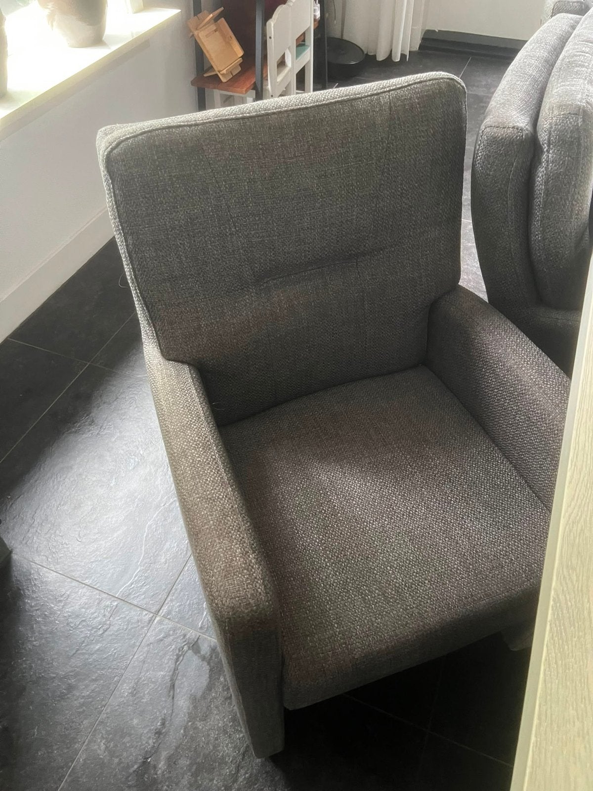8 Comfortabele eetkamerstoelen met wielen - Grijs stof, Huis en Inrichting, Stoelen, Ophalen, Gebruikt, Vijf, Zes of meer stoelen