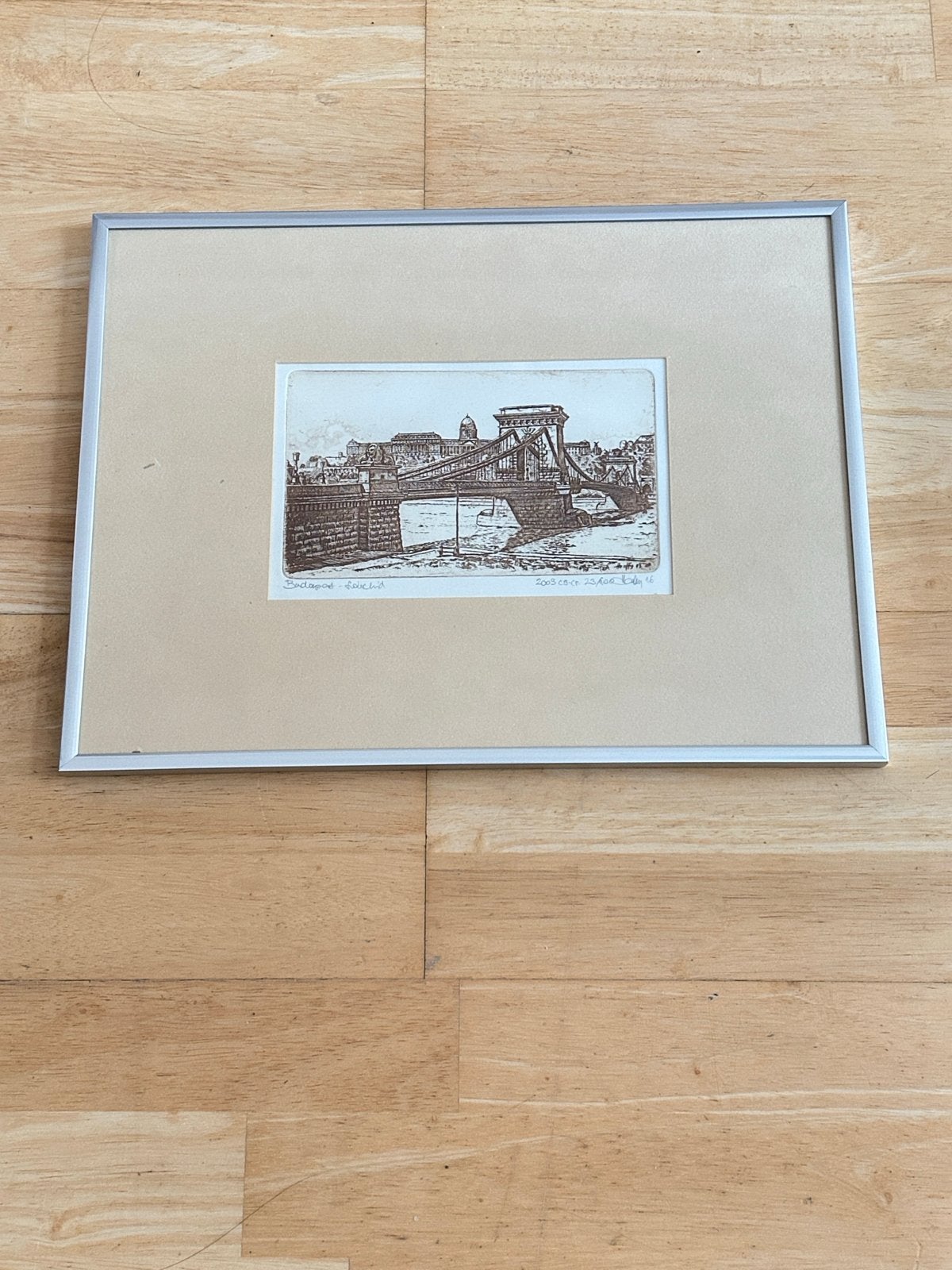 Ets van de Kettingbrug in Boedapest, gesigneerd, 30 cm, Stadsgezicht, 40 cm, 2000 tot heden