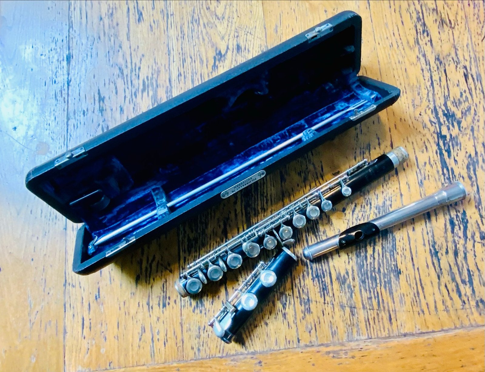 Vintage Dwarsfluit met koffer - Filharmonie Jr. Rotterdam, Ophalen of Verzenden, Gebruikt, Dwarsfluit, Met koffer of tas