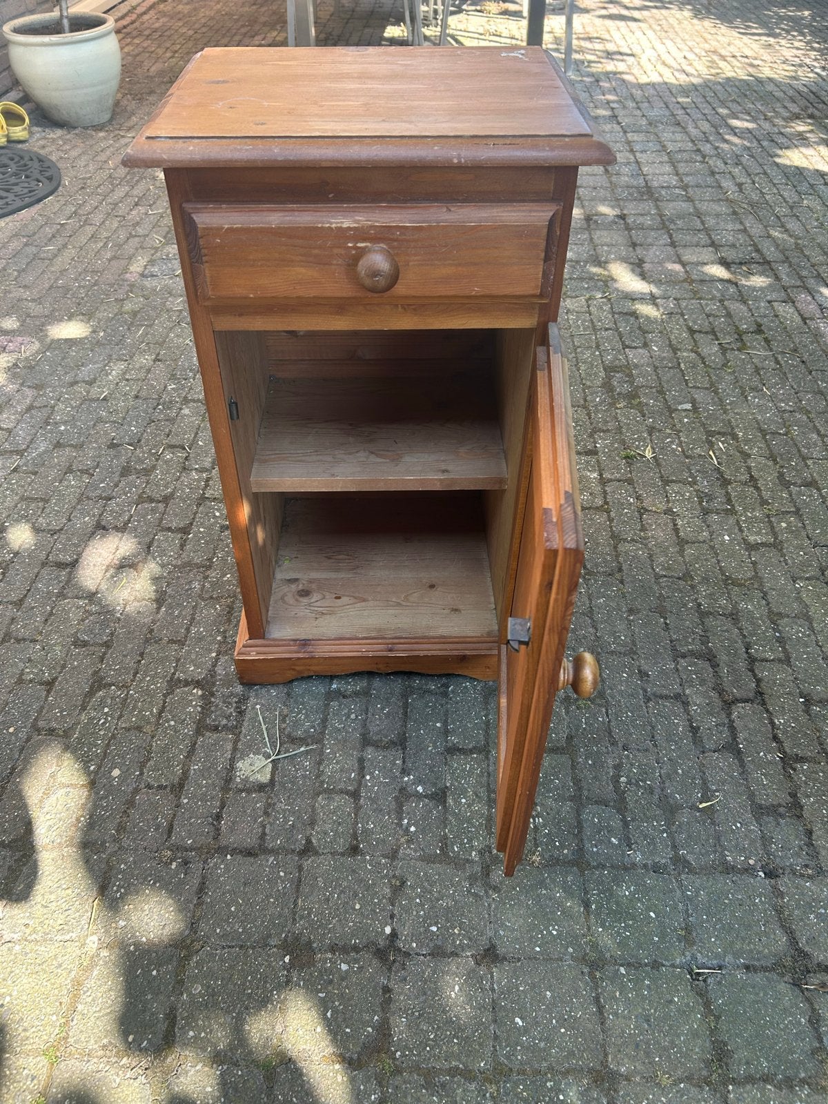 Houten nachtkastje met lade en deurtje, Ophalen, Gebruikt, Minder dan 45 cm, 70 cm of meer