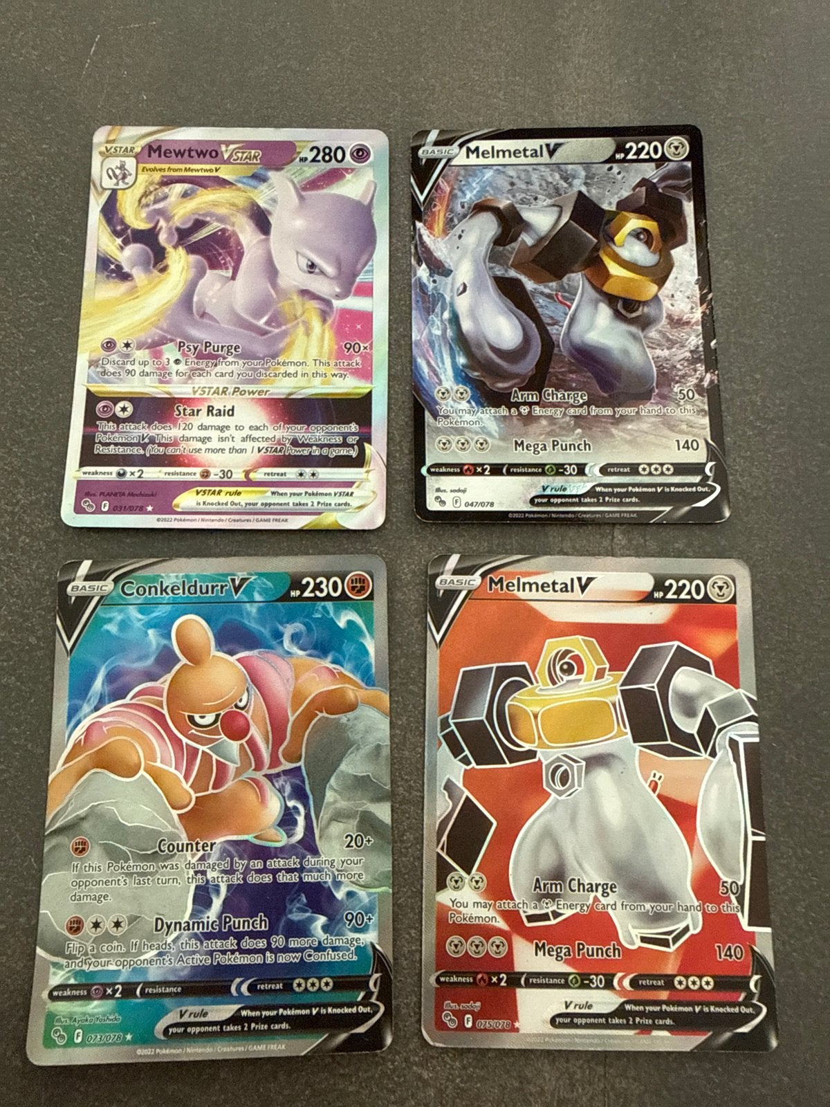 Pokémon 078 kaarten: Mewtwo VSTAR, Melmetal V, Conkeldurr V, Ophalen of Verzenden, Zo goed als nieuw, Meerdere kaarten