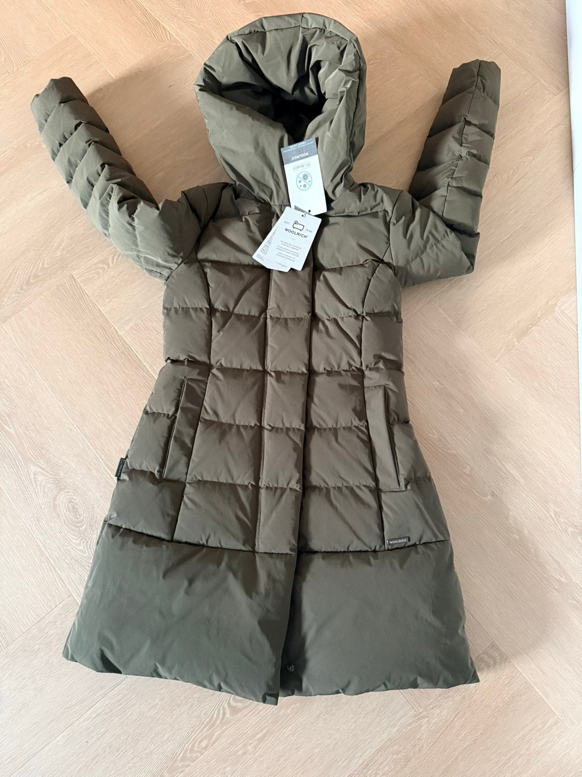 Woolrich Prescott Gewatteerde Parka XS Legergroen, Nieuw, Ophalen of Verzenden, Woolrich, Maat 34 (XS) of kleiner