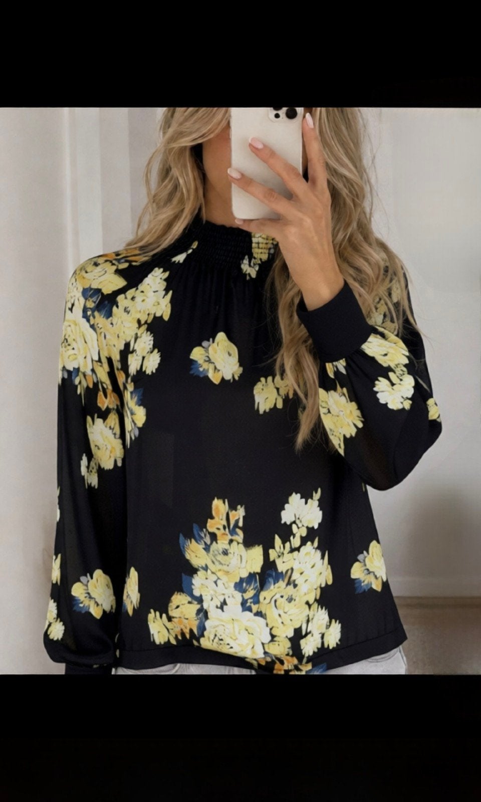 Karen Millen Blouse zwart met gele bloemenprint, Karen Millen, Verzenden, Zwart, Zo goed als nieuw