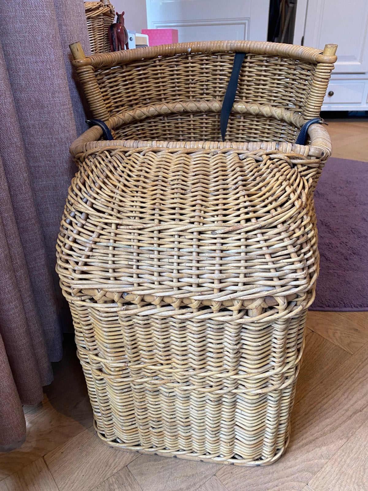 Vintage rieten fietsmand kinderzitje, Ophalen, Gebruikt, Achterzitje