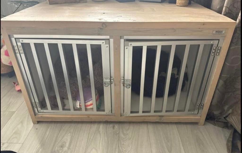 Dubbele steigerhouten hondenbech, Dieren en Toebehoren, Hondenbenches, Ophalen