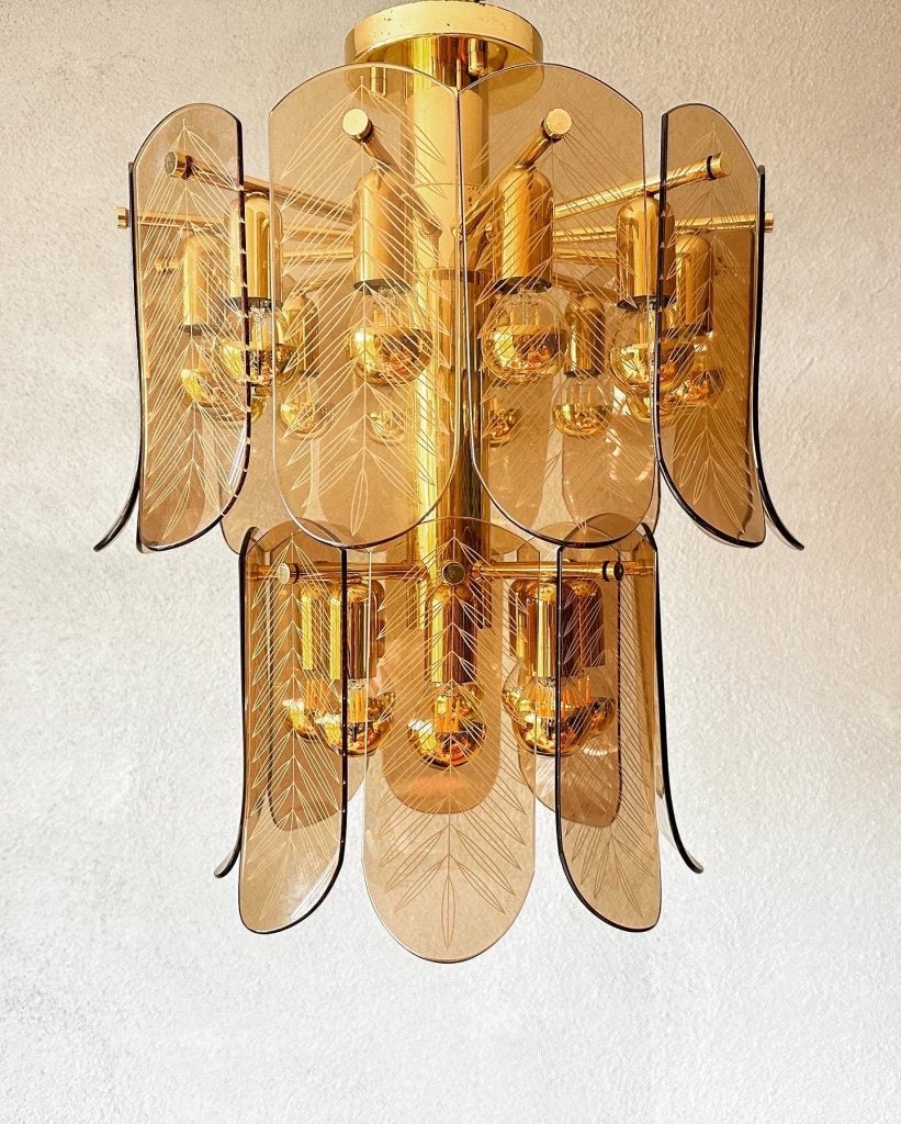 Vintage grote smoked glazen plafondlamp, Huis en Inrichting, Niet ingevuld, Niet ingevuld, Ophalen of Verzenden, Zo goed als nieuw