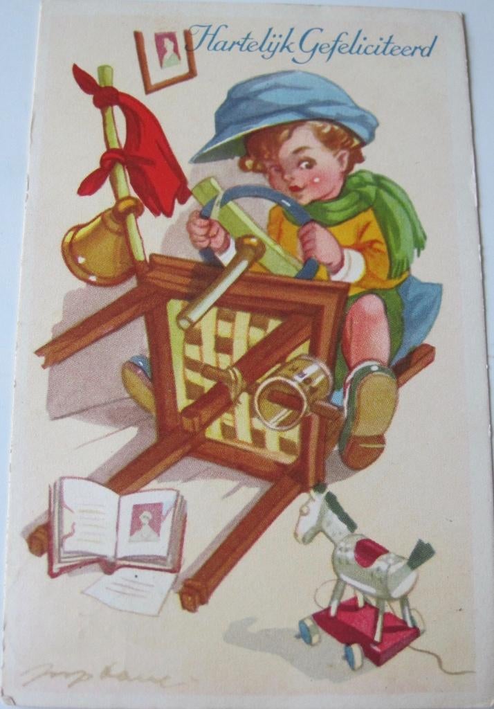 Gefeliciteerd - vintage - jongen rijdt in zelfgemaakte auto, Verzenden, 1960 tot 1980, Gelopen, Kinderen
