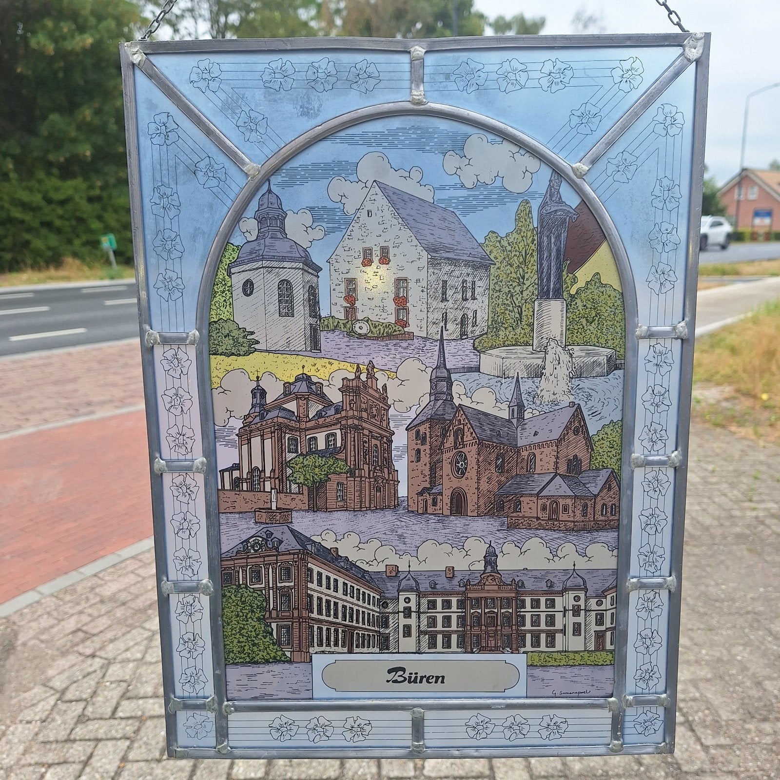 Zeer mooi glas in lood gebrandschilderd raamhanger Buren, Ophalen of Verzenden