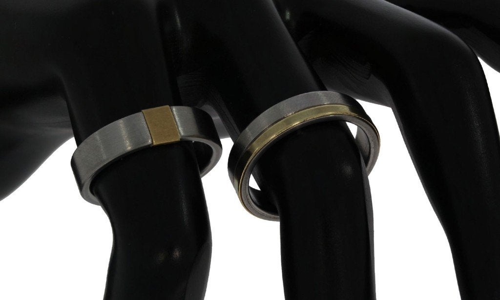 14k gouden set edelstaal unisex ringen dames heren zegel, Voordeelsieraden, Ophalen of Verzenden, Zo goed als nieuw, 17 tot 18